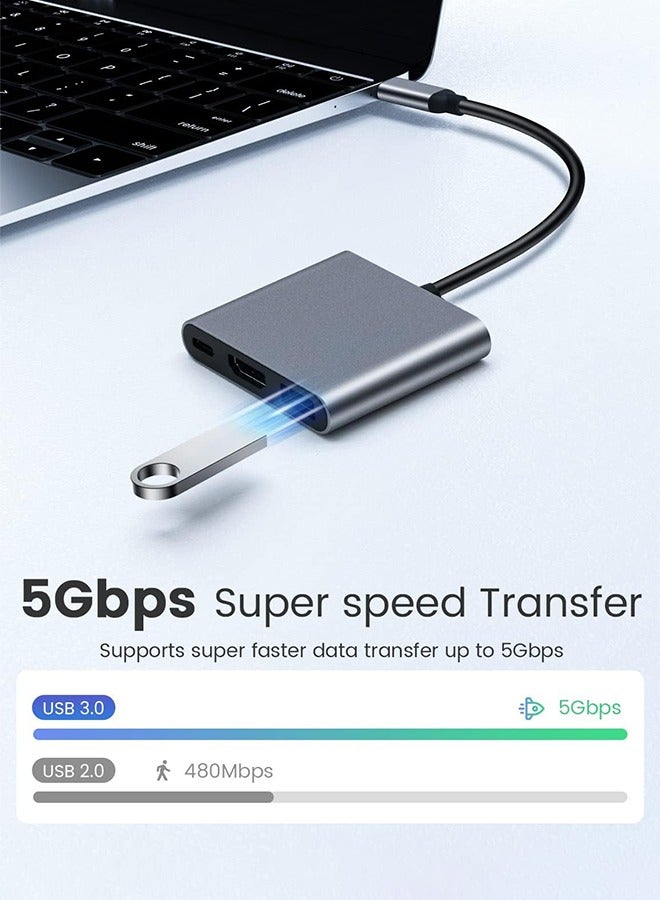 UETEEY USB C to HDMI Silver Adapter, 4K Video Converter with USB 3.0 and Type-C Charging Port, USB-C Digital AV Multiport Adapter for Mac and USB Type-C Devices - Image 4