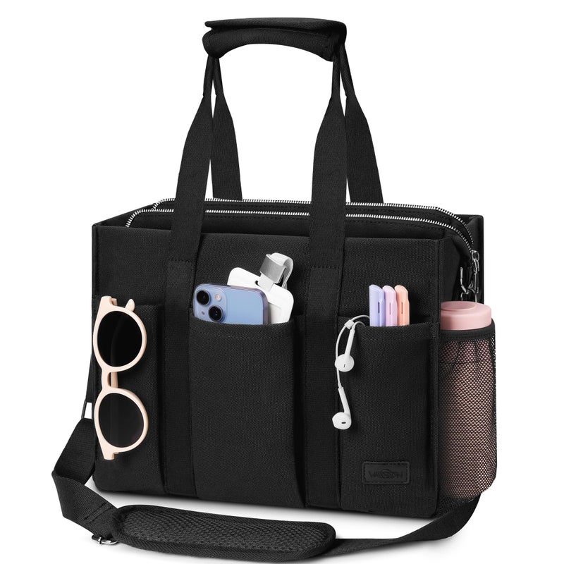 VAYOQON Canvas Tote Bag for Women, Large Shoulder Bag with Laptop Compartment, Crossbody Travel Tote for Work (Black, Large) - Image 1