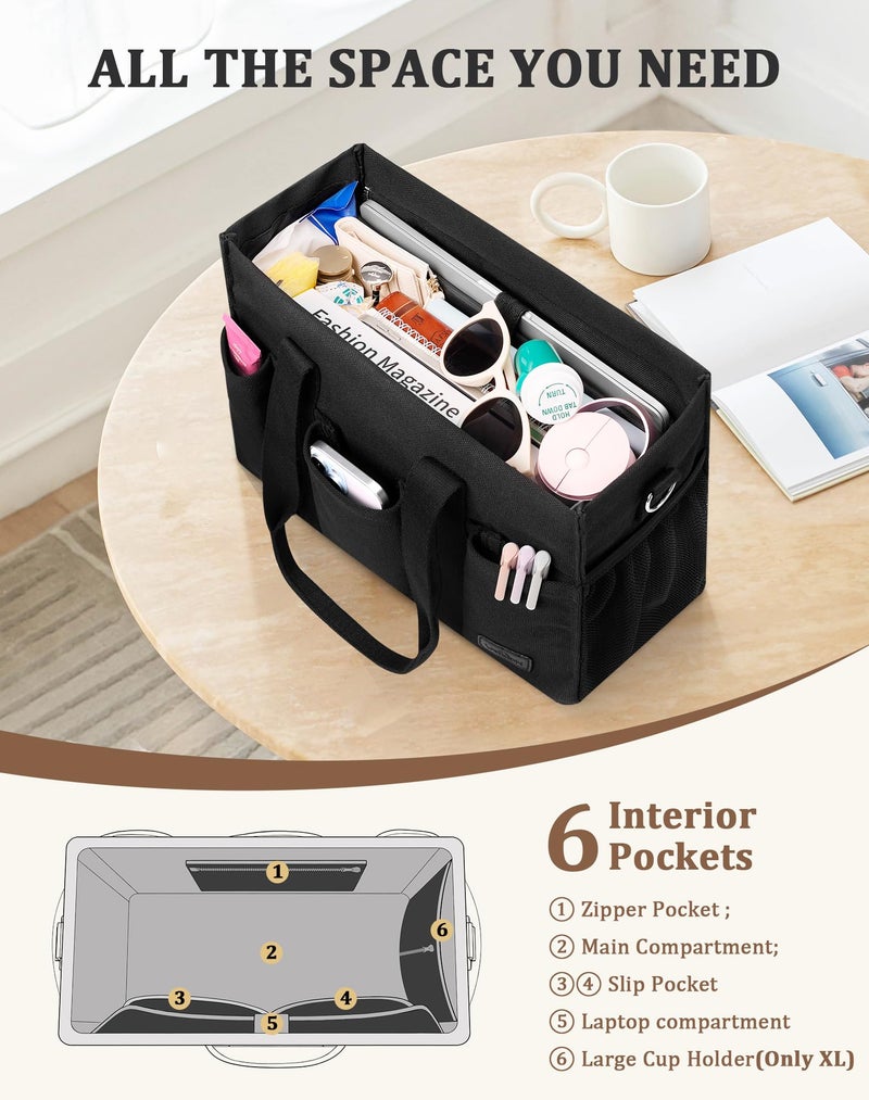 VAYOQON Canvas Tote Bag for Women, Large Shoulder Bag with Laptop Compartment, Crossbody Travel Tote for Work (Black, Large) - Image 3