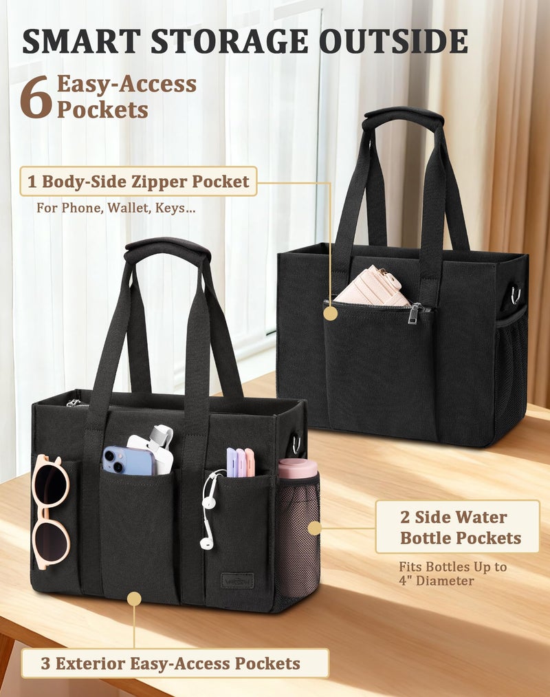 VAYOQON Canvas Tote Bag for Women, Large Shoulder Bag with Laptop Compartment, Crossbody Travel Tote for Work (Black, Large) - Image 4