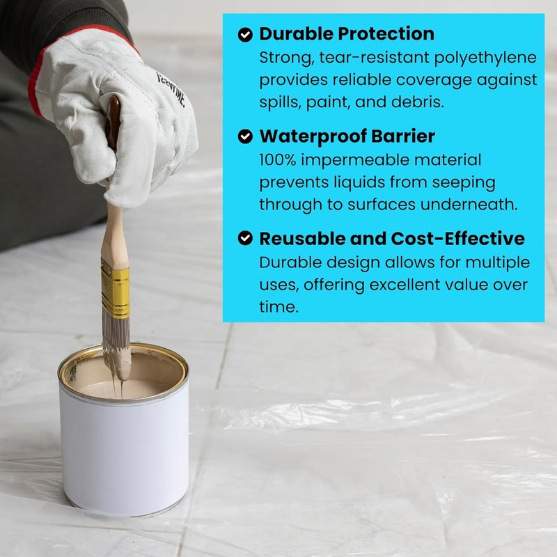 VICMORE Clear Plastic Drop Cloths - Water & Dustproof, Odorless Plastic Sheet for Renovations, DIY Projects - Durable Paint Tarp with 1mil Thickness - Floor Covering & Dust Cover - 4 x 12’ - 2 Pack - Image 4