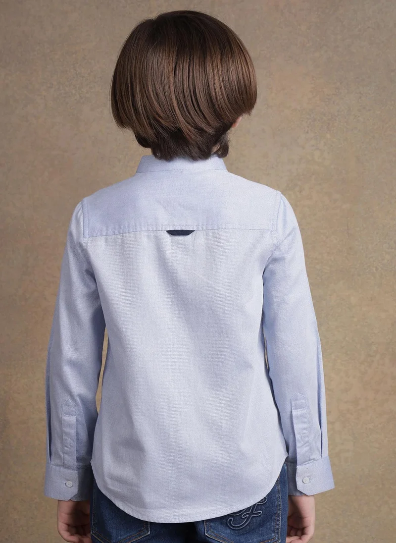 One Friday One Friday Kids Boys Blue Mandarin Collared Shirt