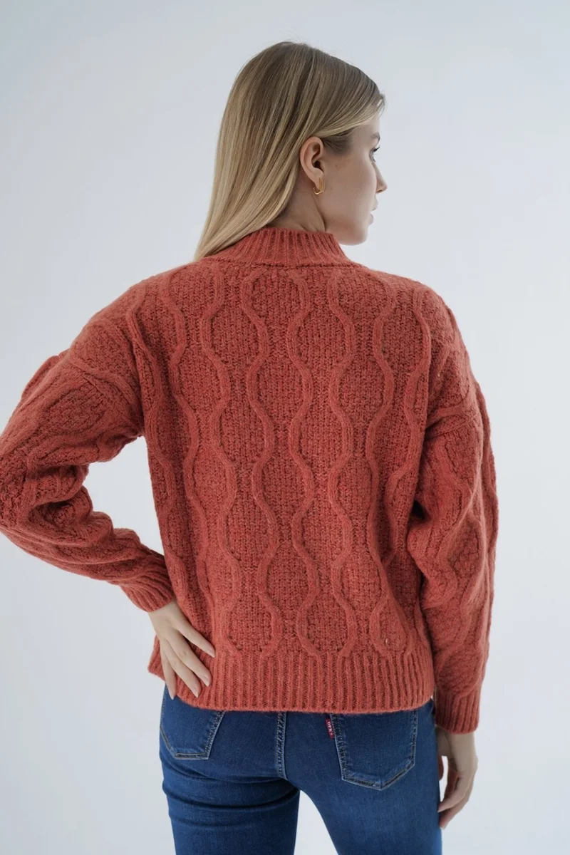 Trist Star Women's Tile Oversize Half Turtleneck Walk Honeycomb Knitting Wool Special Yarn Knitwear Knitted Sweater