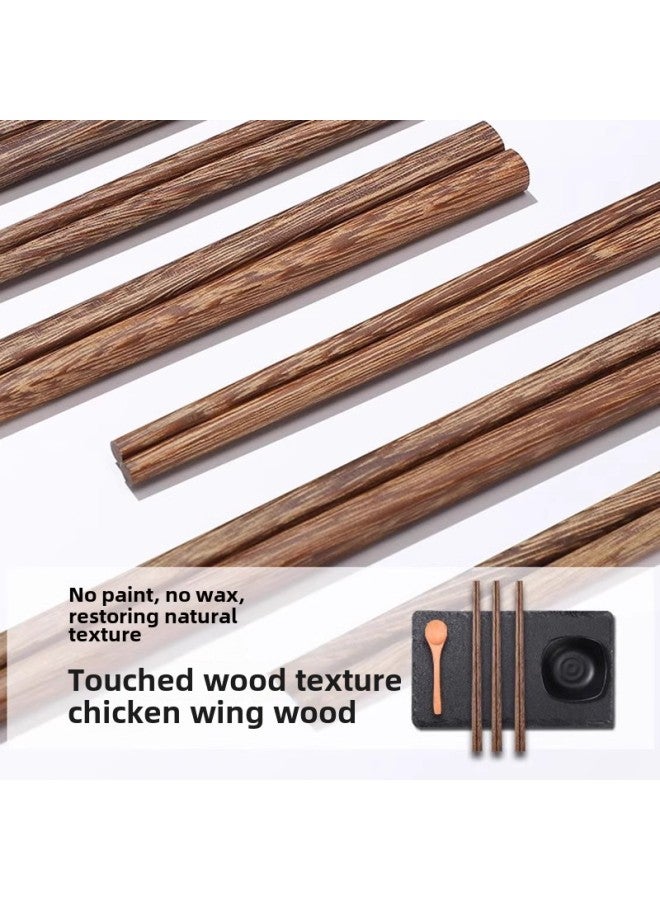 Chopsticks Household Antibacterial Mildew-proof Solid Wood High-grade Chicken Wings Non-lacquer Wax-free Non-slip High-temperature-resistant Chopsticks Special For Families-Color:Chicken Wing Wood -- 5 Pairs  - Image 4