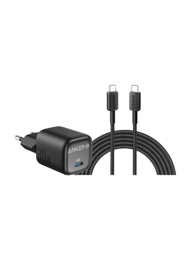 Anker Zolo 1C Wall Charger Type-C 30W Fast Charging, Improved Temperature Control, Small Design and Charge 3X Faster, Compatible with iPhone, iPad, Samsung, Pixel & 322 USB-C to USB-C Cable 3 fT 60W USB C Charger Cable for MacBook Pro 2020, iPad Pro 2020, Switch, Samsung Galaxy S20 Plus S9 S8 Plus Bundle - Image 1