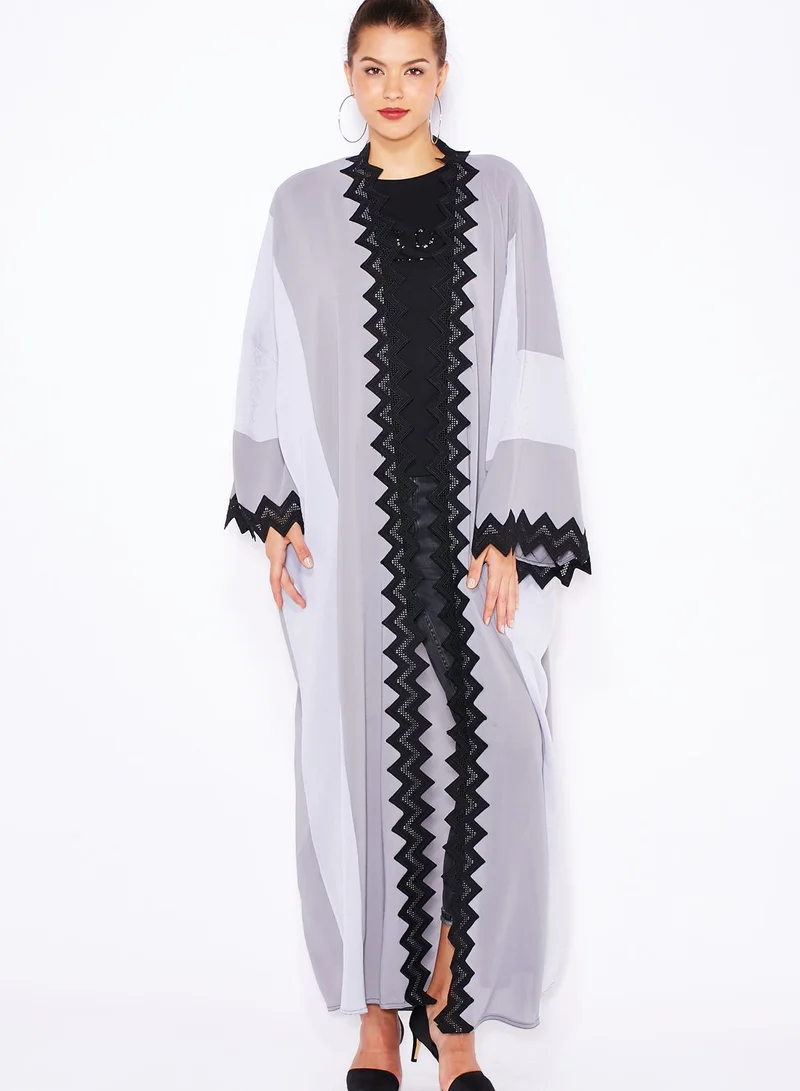 hayas closet Colourblock Lace Trim Abaya