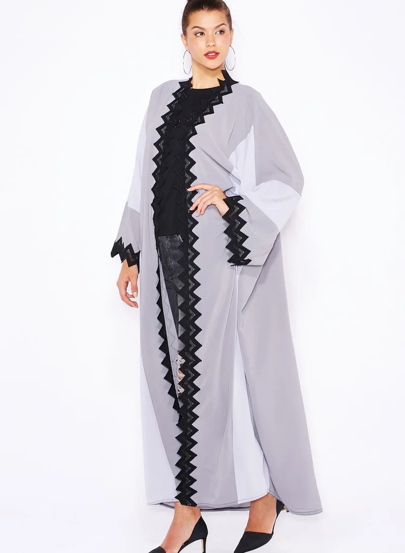 hayas closet Colourblock Lace Trim Abaya