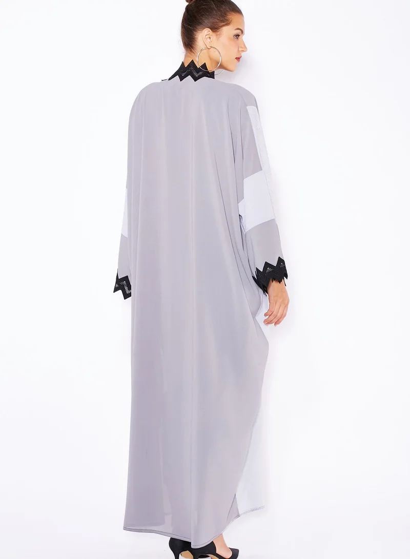 hayas closet Colourblock Lace Trim Abaya