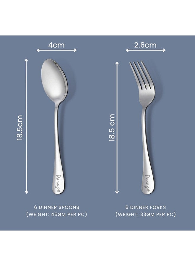 Parage 12 Pieces Stainless Steel Table Spoons and Forks Set with Round Edge, Tableware, Set of 12, Silver (Contains: 6 Table Spoons and 6 Dinner Forks) - Image 2