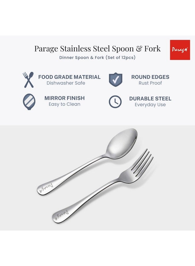 Parage 12 Pieces Stainless Steel Table Spoons and Forks Set with Round Edge, Tableware, Set of 12, Silver (Contains: 6 Table Spoons and 6 Dinner Forks) - Image 3