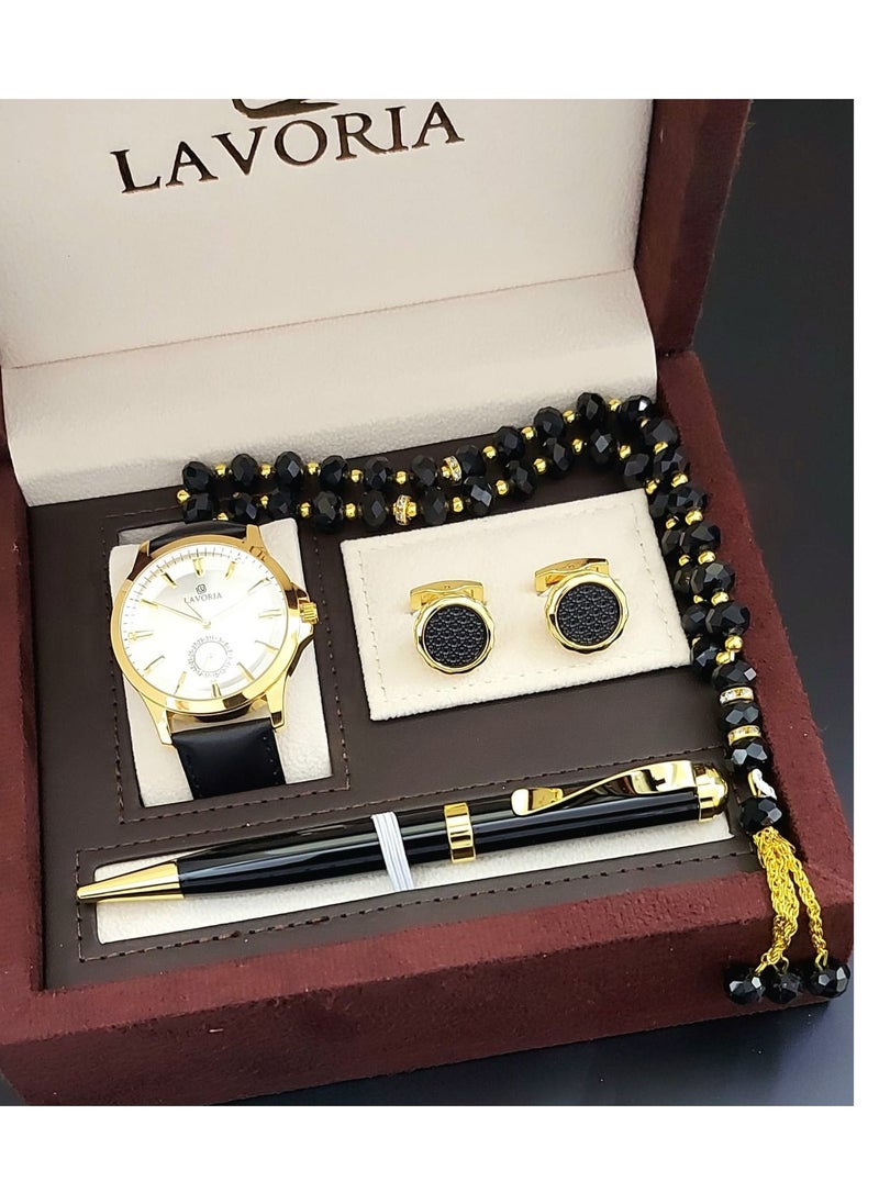 LAVORIA Laforea watch gift set for men consisting of 4 pieces, a rosary watch, a pen and a set of buttons 