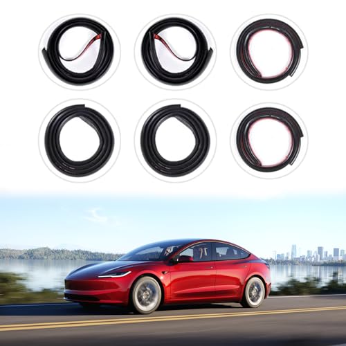 TSTESE 6 Pack Soundproof Sealling Strips Compatible with Tesla Model 3 2020-2024 2025 Accessories Door Seal Kit Soundproof EPDM Rubber Weather Draft Strip Wind Noise Reduction Sound Proofing Kits - Image 1