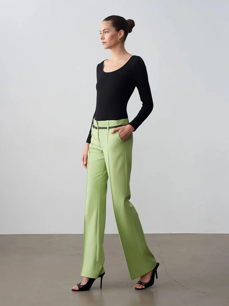 ديلفين Dilvin Belted Straight-Leg Crepe Trousers