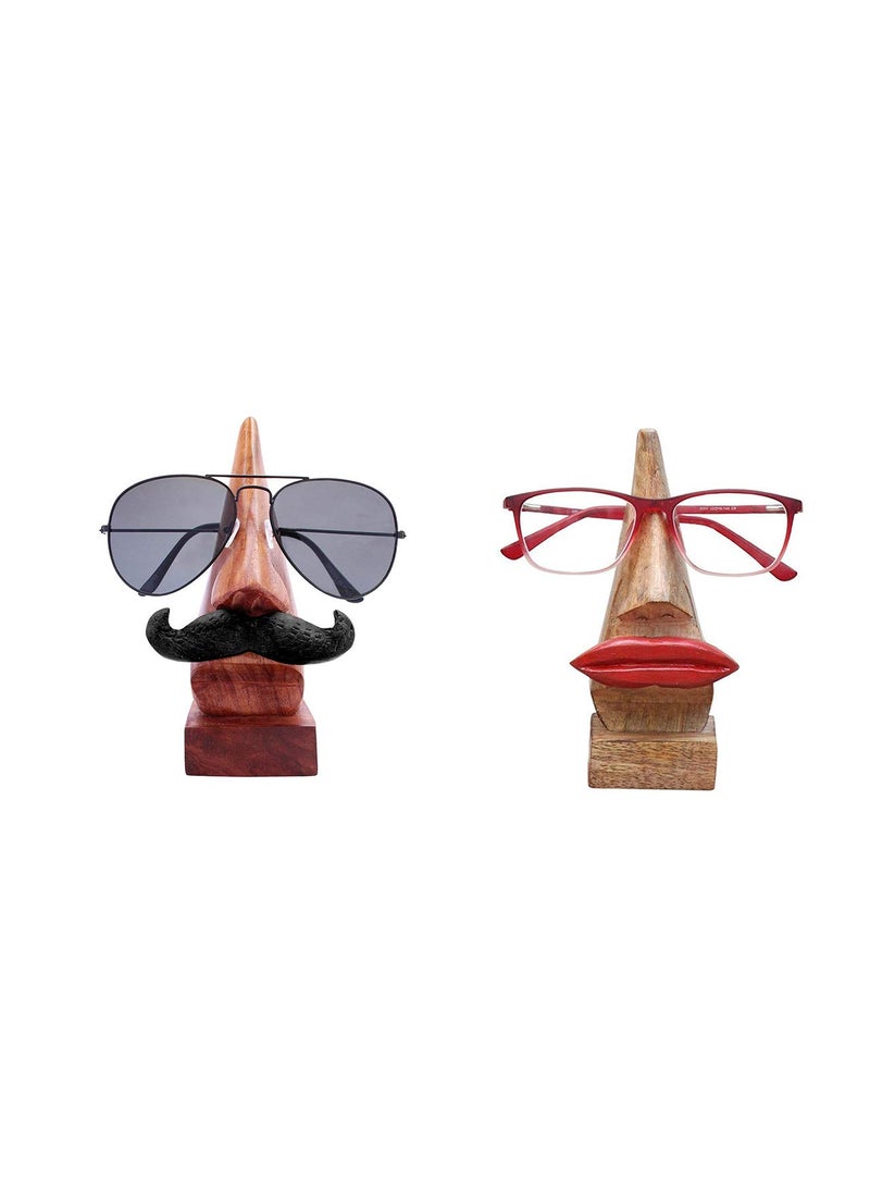 THE CARVING HUT THE CARVING HUT Handmade Wooden Nose Shaped Spectacle Specs Eyeglass Holder Stand Sunglasses Holder Spectacle Holder Display Stand Home Decorative Set of 2 