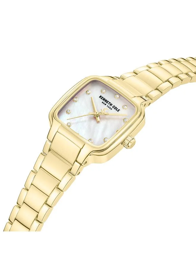 كينيث كول نيو يورك ساعة يد نسائية بروم بيضاء بقرص من عرق اللؤلؤ وسوار من الستانلس ستيل الذهبي بعقارب  مم