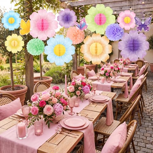 Renbuzhu 15PCS Spring Flower Paper Honeycomb Party Decorations - Pastel Hanging Decor for Birthday Classroom Floral Baby Shower Garden - Image 5