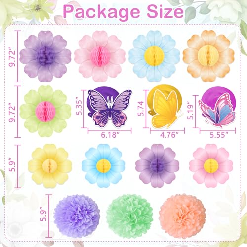 Renbuzhu 15PCS Spring Flower Paper Honeycomb Party Decorations - Pastel Hanging Decor for Birthday Classroom Floral Baby Shower Garden - Image 3