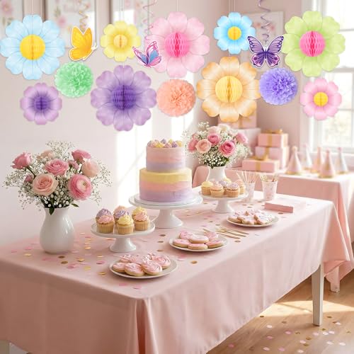 Renbuzhu 15PCS Spring Flower Paper Honeycomb Party Decorations - Pastel Hanging Decor for Birthday Classroom Floral Baby Shower Garden - Image 2