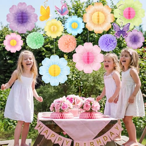 Renbuzhu 15PCS Spring Flower Paper Honeycomb Party Decorations - Pastel Hanging Decor for Birthday Classroom Floral Baby Shower Garden - Image 4