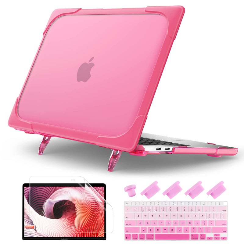 Batianda Heavy Duty Case for MacBook Air 13 inch 2020 A2179 A1932 A2337 M1 Chip with Touch ID, Ergonomic Foldable Kickstand (Holds 22lbs) Matte Translucent Protective Cover Keyboard Skin, Rose - Image 1