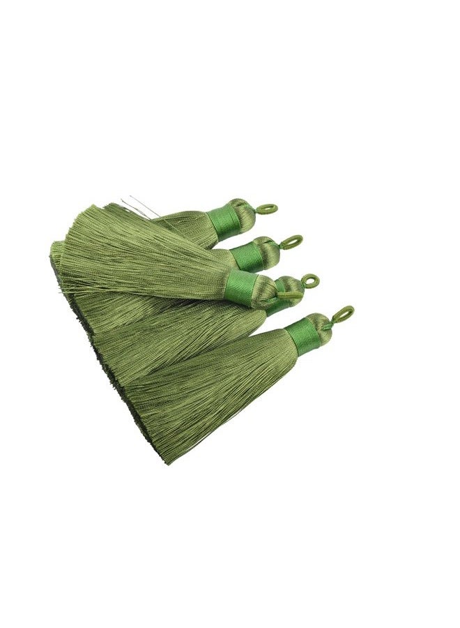 KONMAY 10pcs 3.4''(8.5cm) Handmade Imitation Silk Tassels with Hanging Loop for Jewelry Making (Army Green) - Image 1