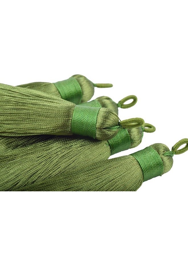 KONMAY 10pcs 3.4''(8.5cm) Handmade Imitation Silk Tassels with Hanging Loop for Jewelry Making (Army Green) - Image 2