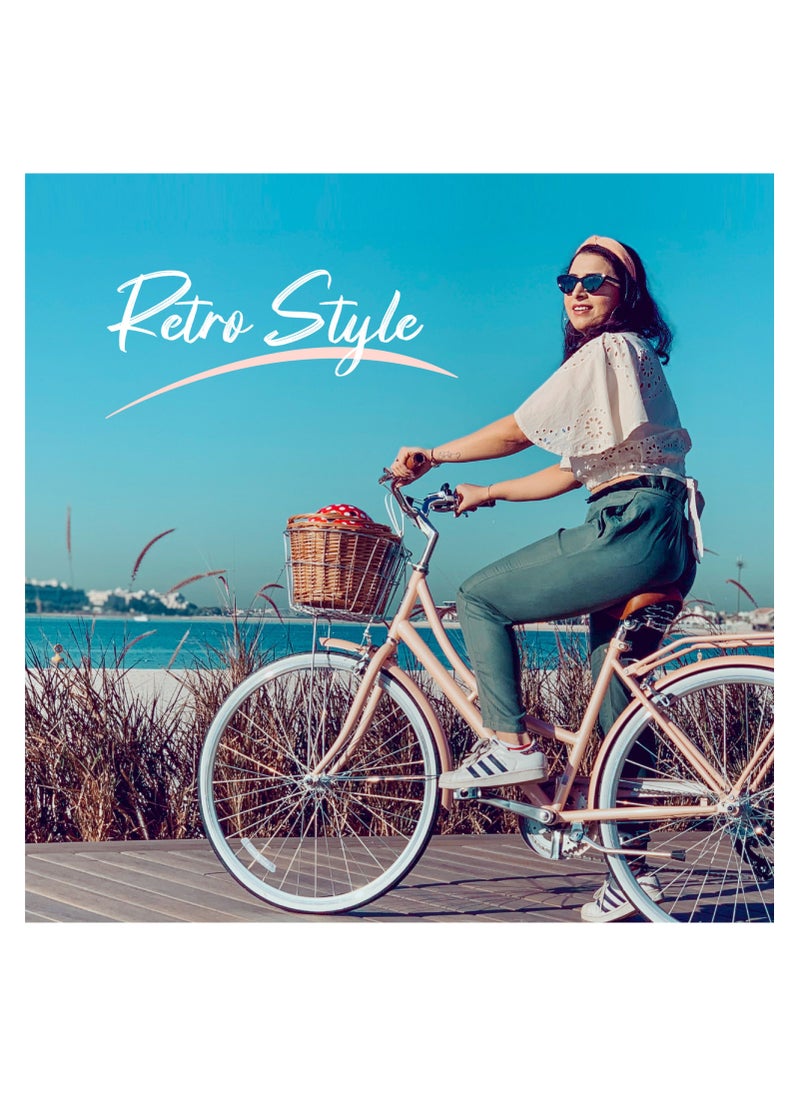 Spartan Platinum City Bike – 700C – Bikes With Gears For Women – Cruiser Bicycle For Ladies – Includes Rear Rack, Vintage Basket And Stand, Comfort Saddle – Commuter Bicycles - Peach  - Image 3