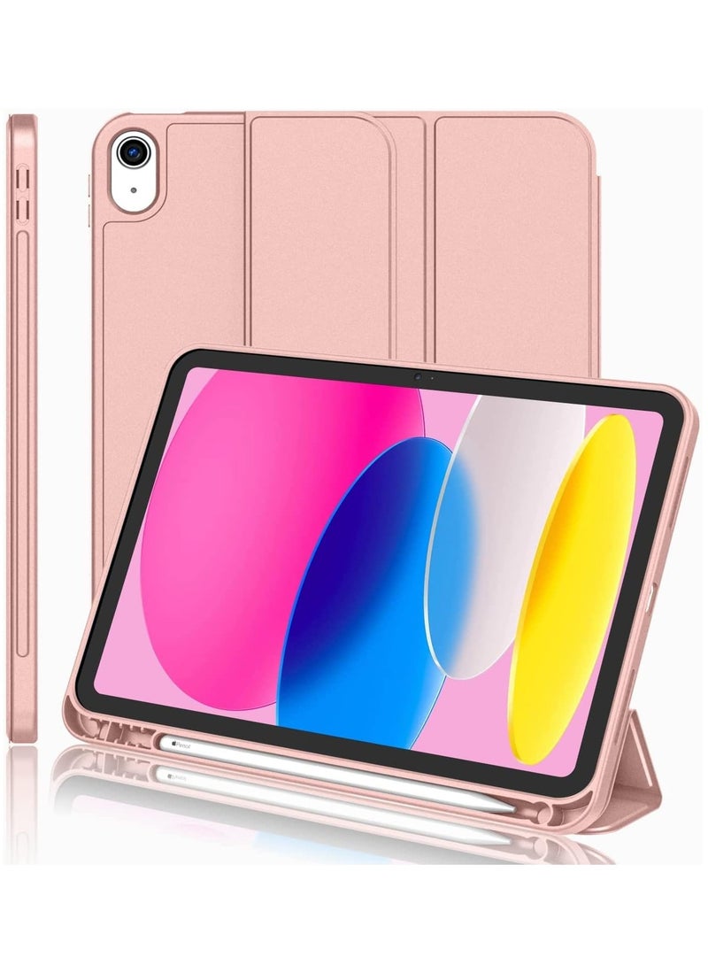 DUSALA New iPad 10.9 Inch Case 2022 (10th Gen) with Pencil Holder - Trifold Stand Smart Case with Soft TPU Back, Auto Wake/Sleep - Rose Gold - Image 1