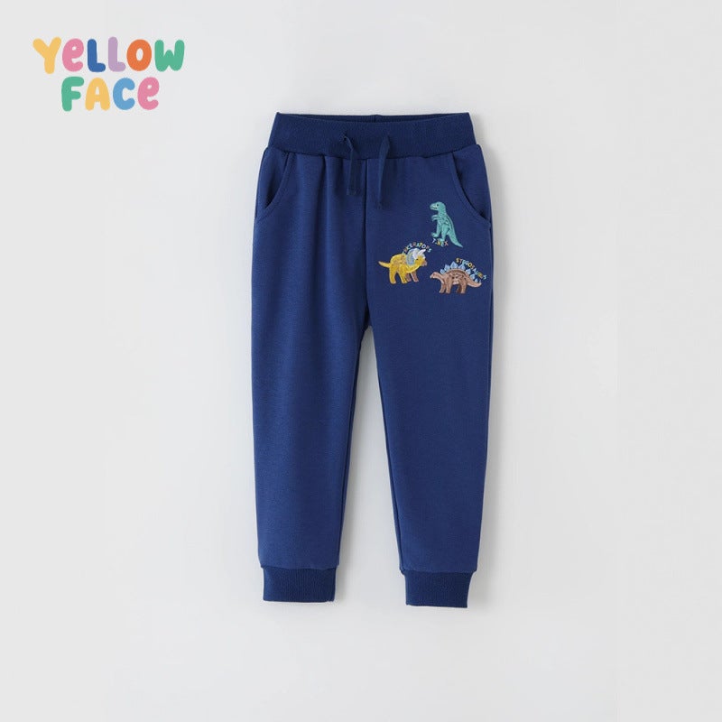 Boys Casual Cotton Pants with Cartoon Embroidery - Image 1
