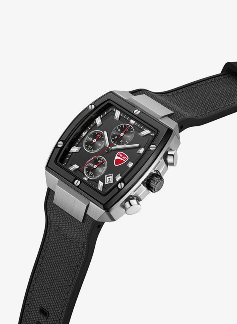 دوكاتي Voyage Black Dial, Silicone-Nylon Strap, Chronograph Watch for Men, 41mm
