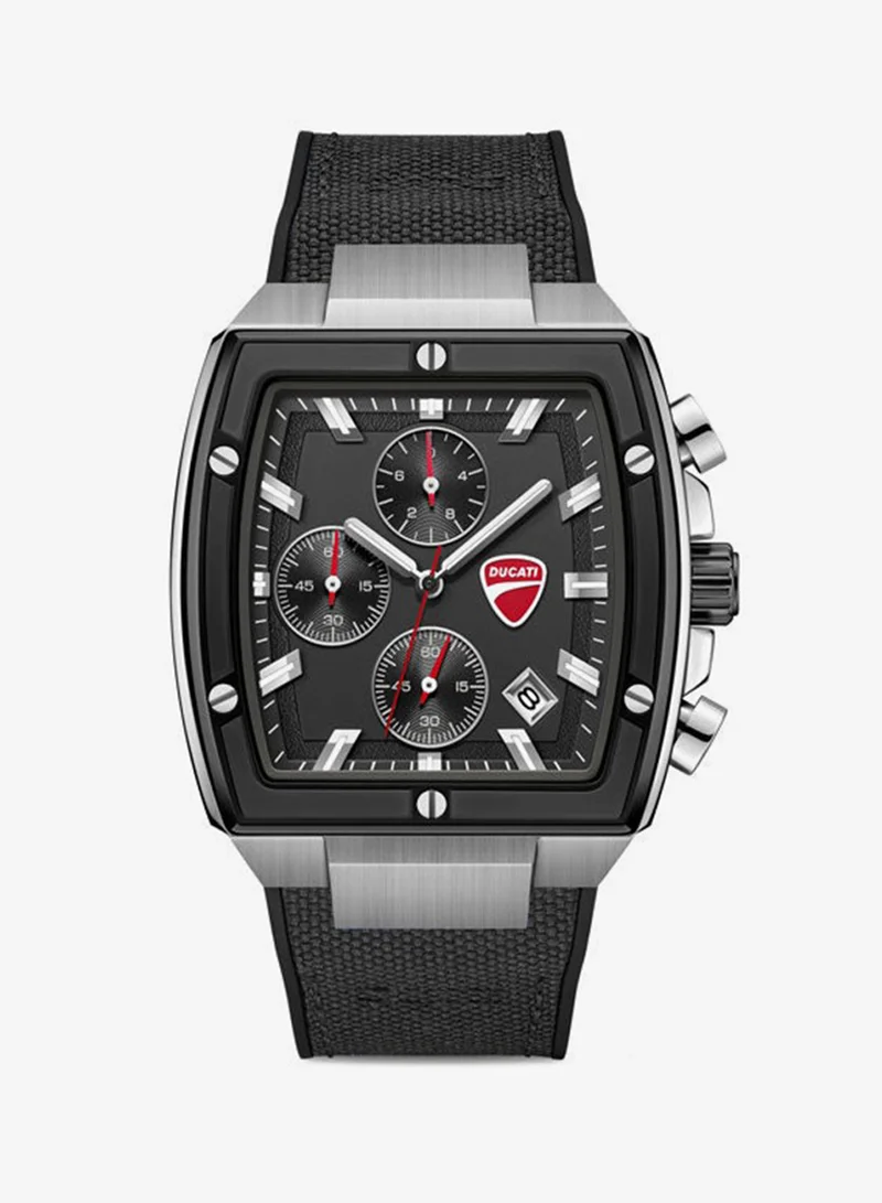 دوكاتي Voyage Black Dial, Silicone-Nylon Strap, Chronograph Watch for Men, 41mm