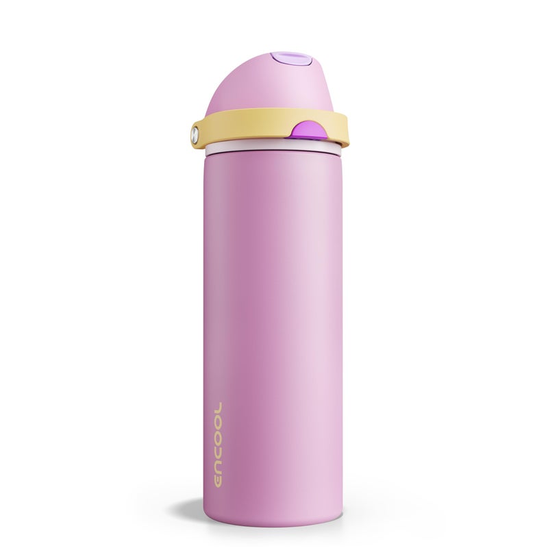 ENCOOL Insulated Water Bottle with Straw - Encool Stainless Steel Water Bottle with Push Button Lid, Leak-Proof & BPA-Free, Keeps Cold for 24 Hours for Sports, Travel, Gym (24 oz, Light Orchid-Fuchsia) - Image 1