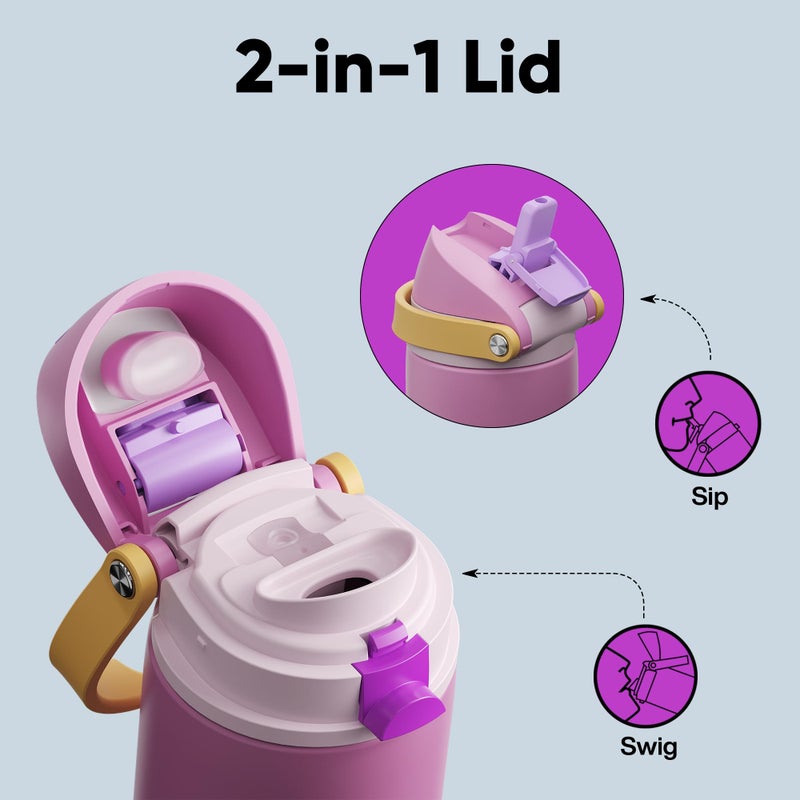 ENCOOL Insulated Water Bottle with Straw - Encool Stainless Steel Water Bottle with Push Button Lid, Leak-Proof & BPA-Free, Keeps Cold for 24 Hours for Sports, Travel, Gym (24 oz, Light Orchid-Fuchsia) - Image 3