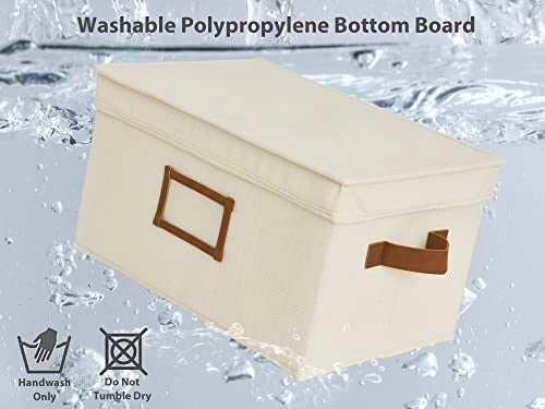 StorageWorks Large Storage Bins with Lids, Decorative Storage Boxes with Lid and PU Handles, Foldable Storage Baskets for Closet, Shelves, Stackable, Ivory, 3-Pack - Image 3