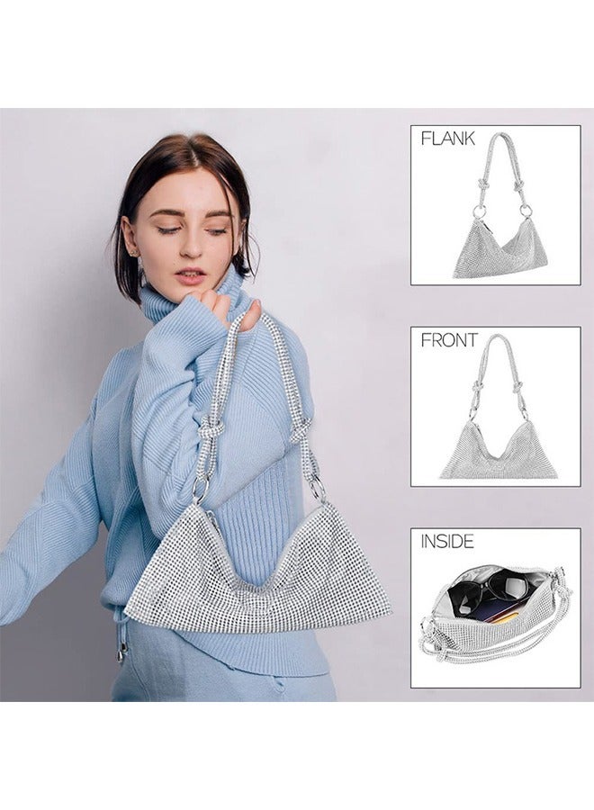 Silver Purse Rhinestone Purse Silver Clutch Sparkly Purse Silver Bag Shoulder Bag Hobo Bag for Women 10.2"×0.4"×6.69"(Silver) - Image 2