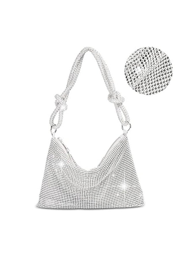 Silver Purse Rhinestone Purse Silver Clutch Sparkly Purse Silver Bag Shoulder Bag Hobo Bag for Women 10.2"×0.4"×6.69"(Silver) - Image 1