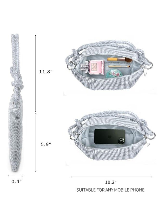 Silver Purse Rhinestone Purse Silver Clutch Sparkly Purse Silver Bag Shoulder Bag Hobo Bag for Women 10.2"×0.4"×6.69"(Silver) - Image 5
