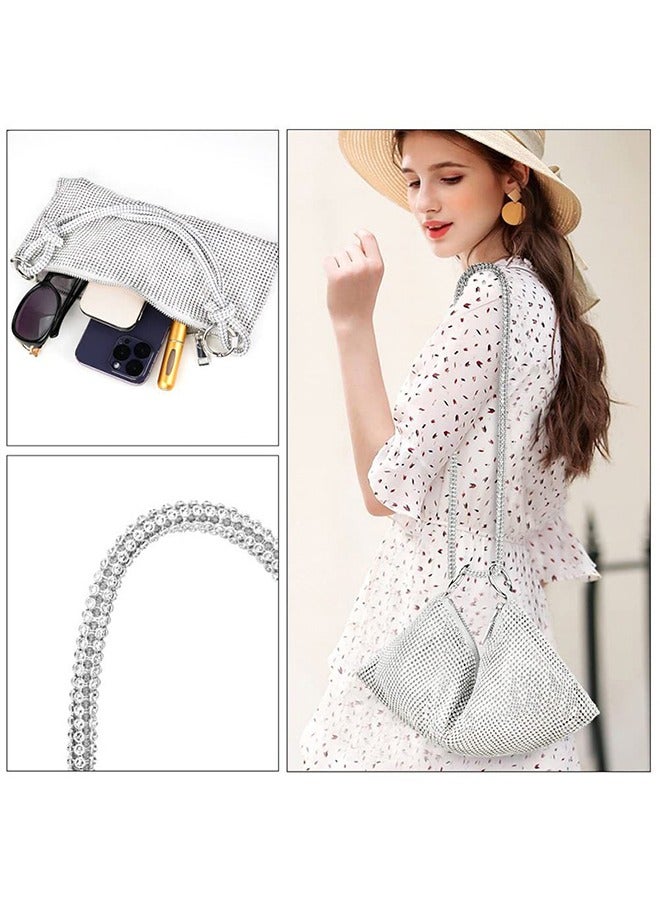 Silver Purse Rhinestone Purse Silver Clutch Sparkly Purse Silver Bag Shoulder Bag Hobo Bag for Women 10.2"×0.4"×6.69"(Silver) - Image 3