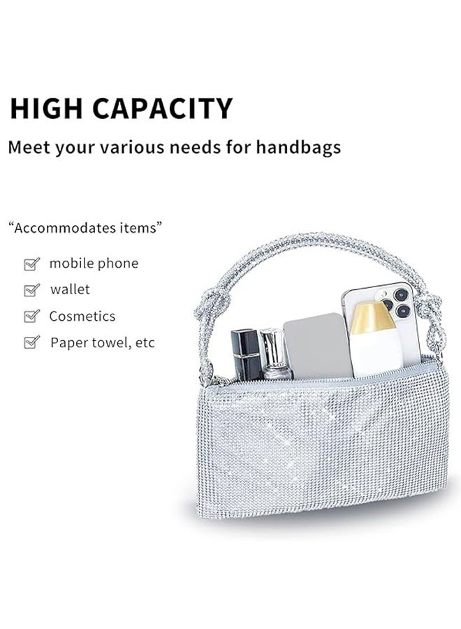 Silver Purse Rhinestone Purse Silver Clutch Sparkly Purse Silver Bag Shoulder Bag Hobo Bag for Women 10.2"×0.4"×6.69"(Silver) - Image 4