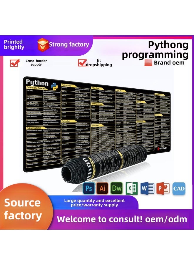 Pythong Programming Language Java Mouse Pad Shortcut Key Oversized Dirt-Resistant Desk Pad Programming Cross-Border-Color:400*900*3MM-Pattern:Python Full English Shortcut Keys 3