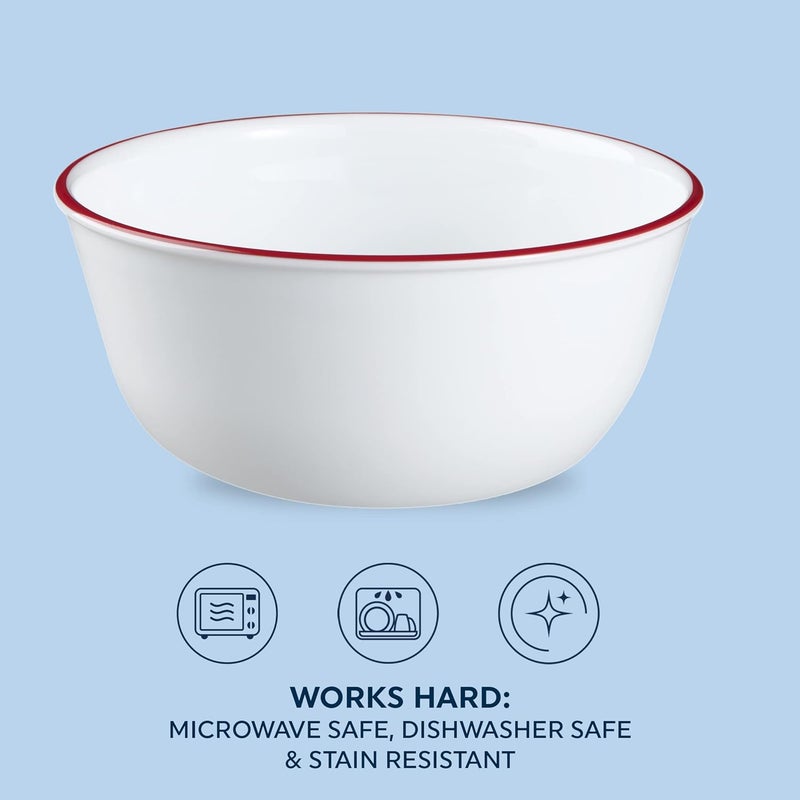 Corelle طقم 6 قطع من أوعية كوريل فيتريل الزجاجية للحساء والحبوب والحلويات مقاومة للرقائق خفيفة الوزن طقم أدوات المائدة مزينة باللون الأحمر سعة 28 أونصة - Image 3