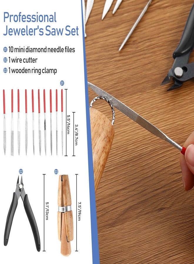 Minatee Jewelers Tools Set Including Jeweler Saw Frame Bench Pin Clamp Diamond Needle File Wooden Ring Clamp and Ring Sizer Mandrel Measuring Tool Jeweler's Mallet Hammer Stick for Jewelry Making - Image 4