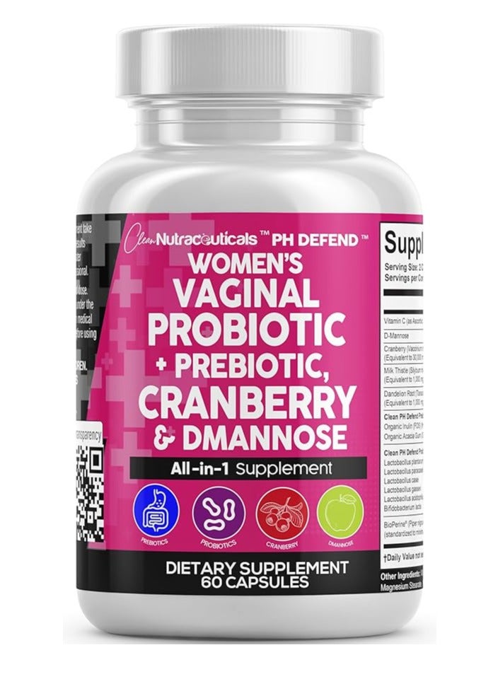 كلين نيوتراسيوتيكالز البروبيوتيك المهبلي للنساء + البريبايوتكس 20 مليار 60 كبسولة
