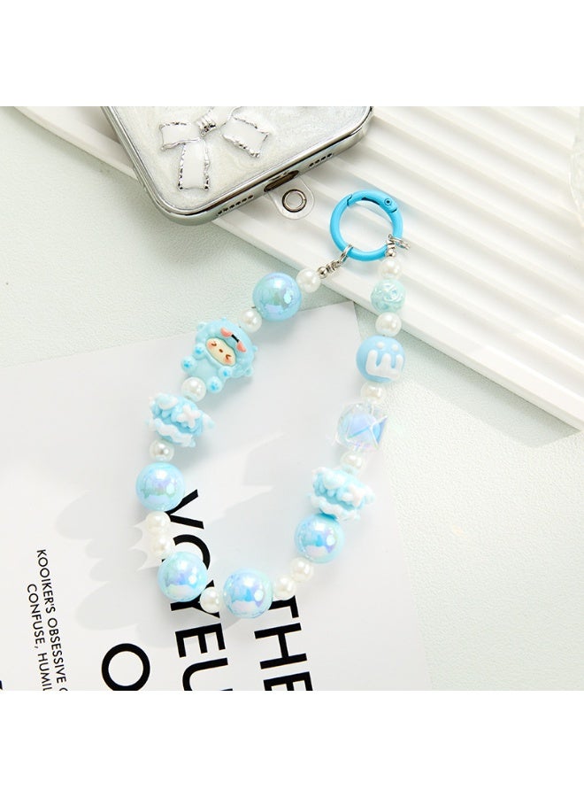 NIBEMINENT Beaded Phone Lanyard, Anti Lost Removable Wrist Strap, Sister Mami Bracelet Pendant, Phone Keychain Lanyard,Light Blue