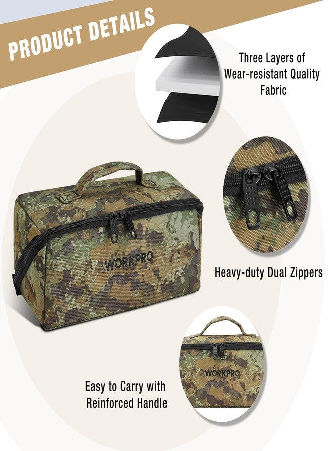 ووركبرو حقيبة أدوات WORKPRO بسحاب، حقيبة تخزين أدوات متينة ذات فوهة واسعة 10 بوصات، حقيبة أدوات متعددة الأغراض بسحاب، حقيبة حمل لتنظيم 3 قطع، لون مموه - Image 3