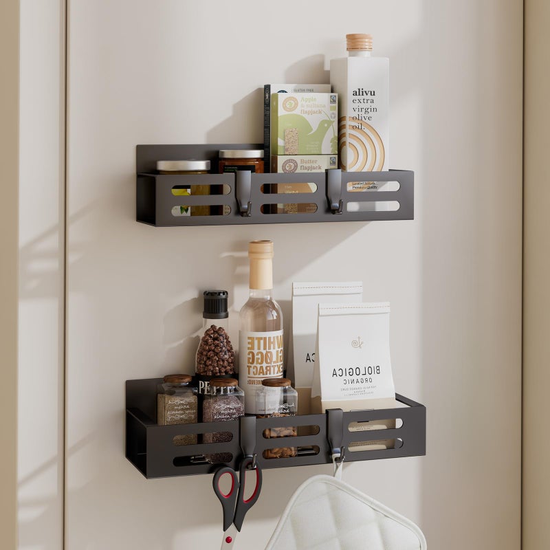 SETBAOO 2 Pack Magnetic Spice Rack for Refrigerator Black Magnetic Shelf and Fridge Kitchen Cabinet Organizers Storage Seasoning Organization Mini Shelves Organizadores de Cocina