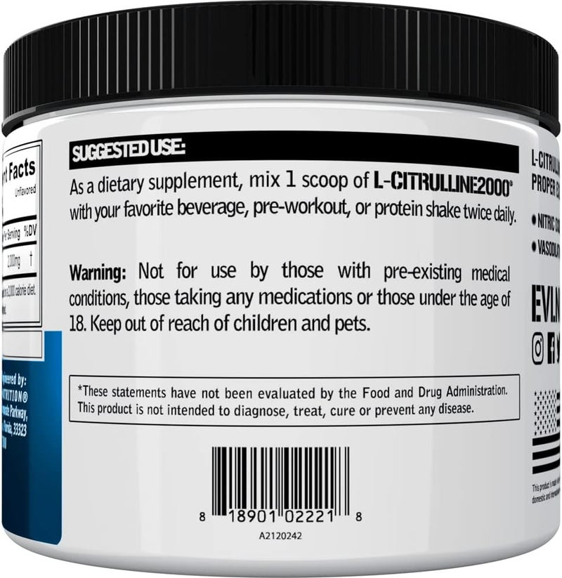 Evlution LCitrulline2000 Nitric Oxide Pre Workout Powder  High Strength L Citrulline Powder for Enhanced Muscle Strength and Intense Pumps  Plant Based Nitric Oxide Booster  Unflavored - Image 4