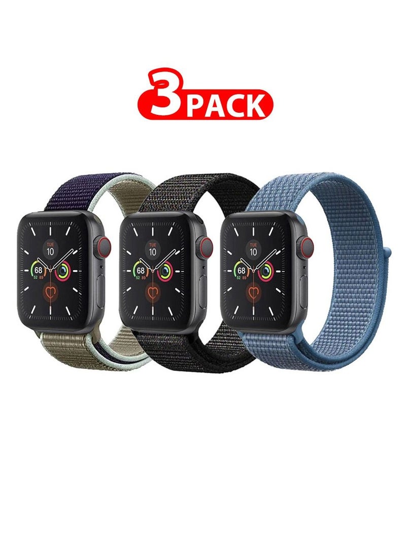 CATANES 3 Pack For Apple Watch 41mm 40mm 38mm Nylon Sport Loop Band Compatible With iWatch Series 7 SE 6 5 4 3 2 1 Men Women Braided Stretchy Nylon Loop Bands  - Image 1