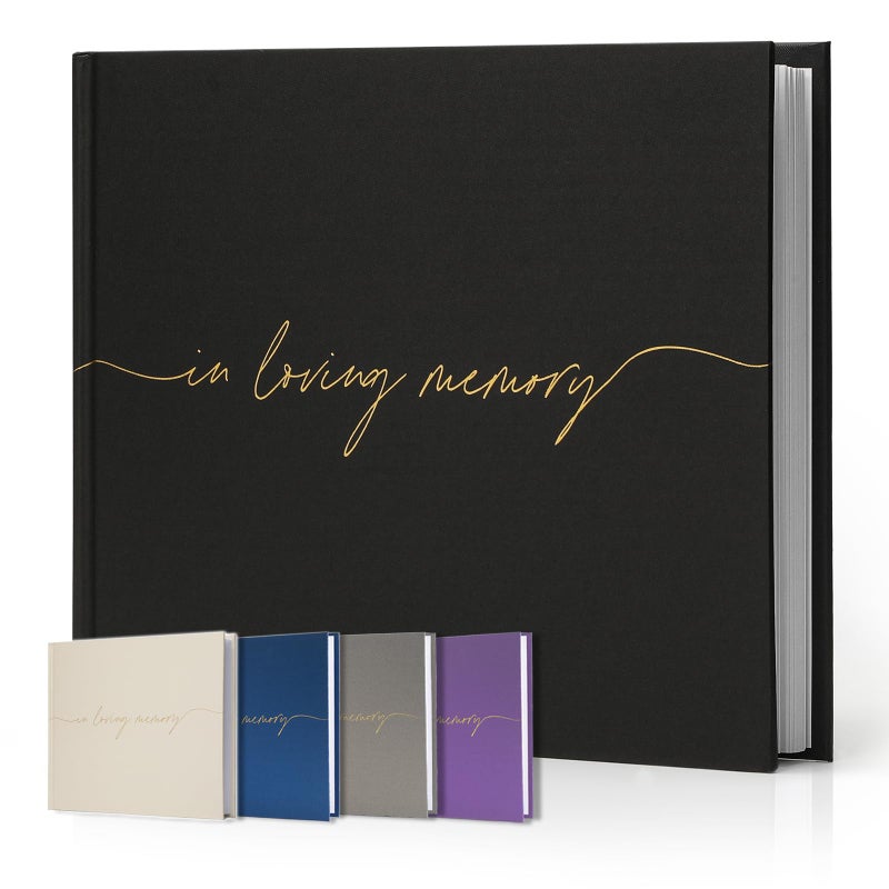 Braveriky Twill Funeral Guest Book - in Loving Memory Guestbook with a Memory Table Sign - Hardcover Guest Sign in Book for Funeral Service - 320 Entries, 9"x7.5", Black - Image 1