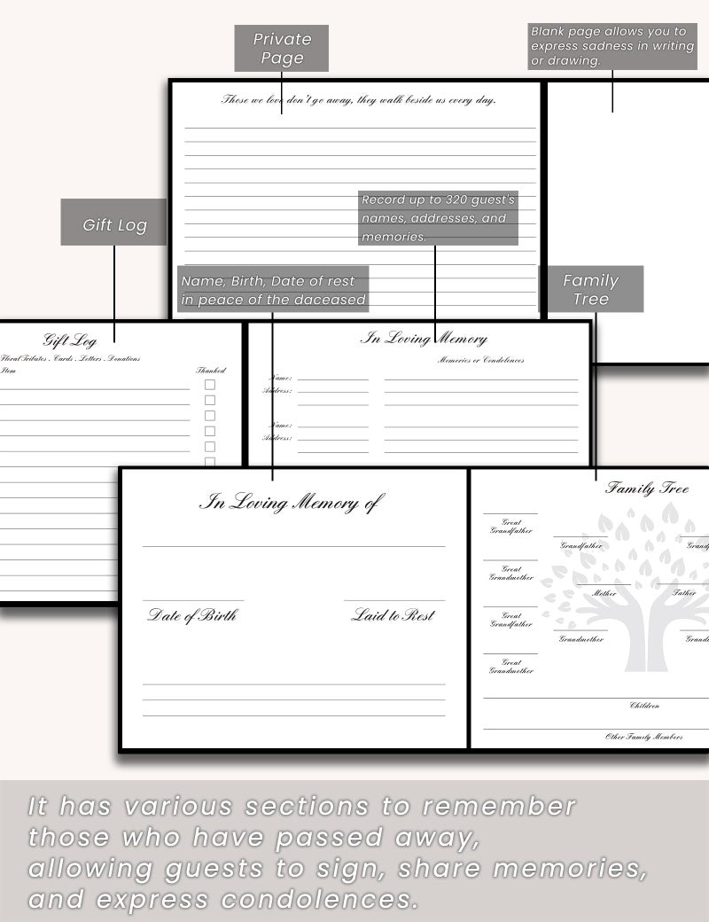 Braveriky Twill Funeral Guest Book - in Loving Memory Guestbook with a Memory Table Sign - Hardcover Guest Sign in Book for Funeral Service - 320 Entries, 9"x7.5", Black - Image 3